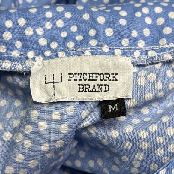 Vintage Pitchfork Brand Western Polka Dot Blue Lace Short Sleeve Shirt Medium - Picture 7 of 7